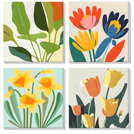 MOGTAA 4 Pack Paint by Number for Adults Beginners with Frame, Flowers Paint by Numbers for Kids, Acrylic Paint by Number on Canvas, DIY Oil Painting by Number Kits for Gift Decor 20x20cm