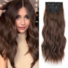 Samtress 16 Inch Clip in Hair Extensions Long Wavy Hair Extensions Brown Hair Extensions Clip in for Women 4PCS Synthetic Hair Extensions Fiber Hairpieces for Daily Wear (#9)