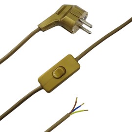 Power Cable with Plug and Switch Gold 1.50 m Connection Cable Power Cable with Cord Switch and Angled Plug 3 x 0.75 mm² 250 V W Length 1500 mm