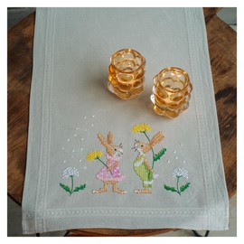 Vervaco Easter Bunny Table Runner Kit, Light grey, ca. 40 x 100 cm
