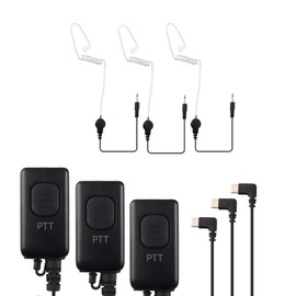 VOICEPING Pack of 3X PTT & 3X Airtube - Flex USB C Earpiece with PTT Button and Mic for MS Teams, Zello, and Other Walkie Talkie Apps on Android/iOS Smartphone.