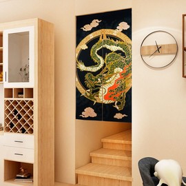 LIGICKY Japanese Noren Curtain Japanese Style Doorway Curtain Panel Traditional Chinese Dragon Flying on the Cloud Printed Door Tapestry Room Divider Curtains for Kitchen Sushi, 33.5" Width x 59" Long