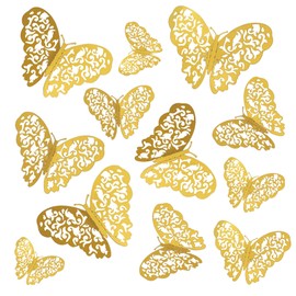3D Butterfly Wall Decor - 12 Pcs, Gold Butterfly Decorations for Birthday & Party Celebrations, Removable Stickers
