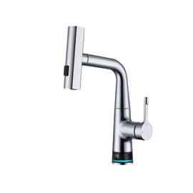 GICASA Bathroom Sink Faucet, Bathroom Faucet with Pull Out Sprayer, LED Temperature Display Liftable Bathroom Faucet, Faucet for Bathroom Sink, Waterfall Bathroom Faucet Chrome