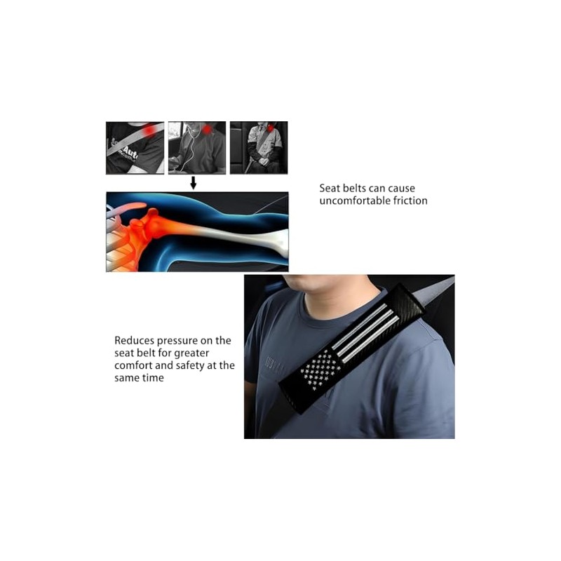 American Flag Carbon Fiber Car Seat Belt Covers - 2