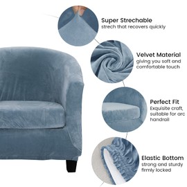 2 Pieces Club Chair Cover with Cushion Cover, Velvet Tub Chair Cover Slipcover for Armchairs Furniture Protector Spandex Couch Covers for Bar Counter Living Room Internet Cafes Hotel (Grey Blue)