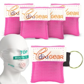 Ever Ready First Aid CPR Mask for Pocket or Key Chain, CPR Emergency Face Shield with One-Way Valve Breathing Barrier for First Aid or AED Training, 5 Count - Pink