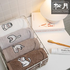 Songwol Towel Songwol Yoga Cat Face Towel 4-Piece Gift Set [Fancy Box + Orange, Dark Brown] / 송월타올 송월 요가고양이 세면타월 4매 선물세트[팬시박스+오렌지, 진갈색