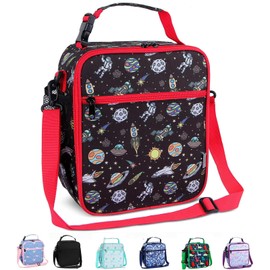Maidyna Kids Lunch Bag, Reusable Lunch Bag with Adjustable Strap, Insulated Picnic Bag for Adults at Work, Children at School (Space)