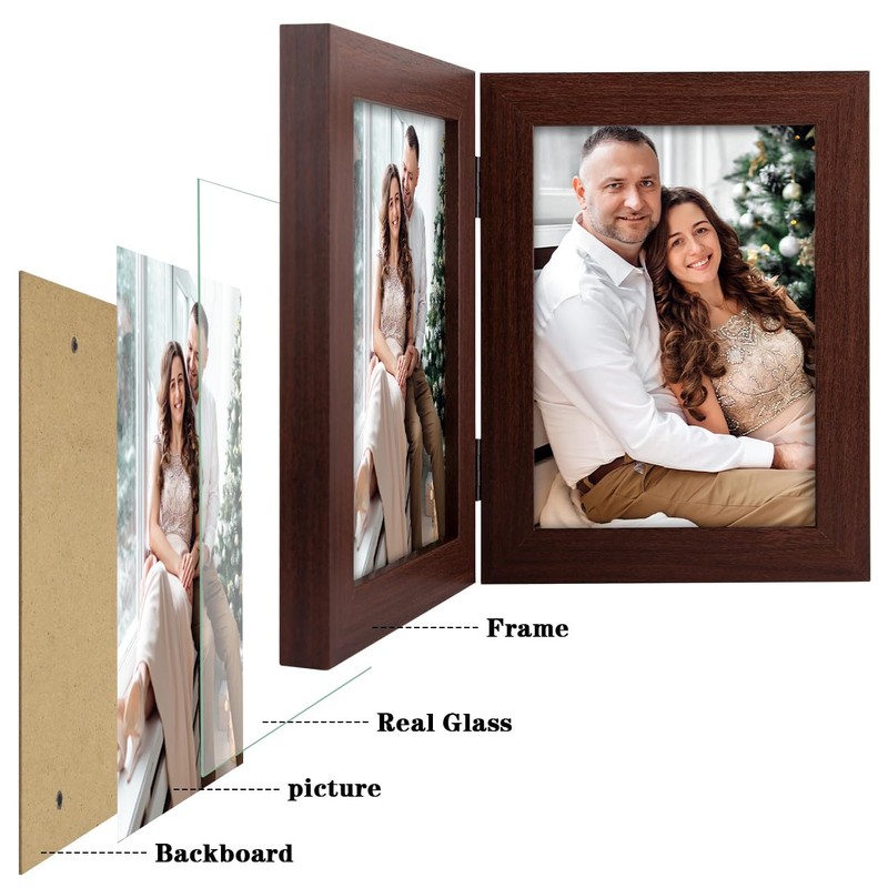 Frametory, 5x7 Double Picture Frame - Real Glass Hinged 2