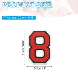 PATIKIL Iron on Numbers Patches, 3 Pack Chenille Number Patches Embroidered Patch for Repairing Jeans Clothing Bags Hats Shirts Craft, Red Number 8