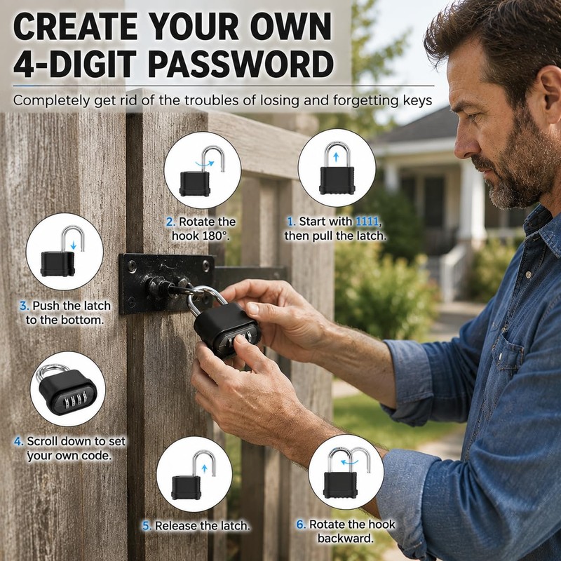 4 Digit Combination Lock, Heavy Duty Resettable Padlock with Short