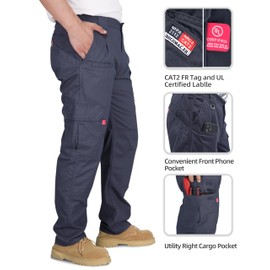 BOCOMAL Men's FR Cargo Pants Fire Resistant Pants Midweight 7.5oz Dark Gray (10 Pockets) Multi-Pockets FR Pants