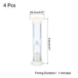PATIKIL 1 Minute Sand Timer, 4Pcs Small Sandy Clock with Plastic Cover, Count Down Sand Glass for Games, Kitchen, Party Favors DIY Decoration, White