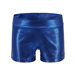 Girls Dance Short Gymnastics Athletic Shorts Sparkle Glitter Tumbling Bottoms (Blue, 140)