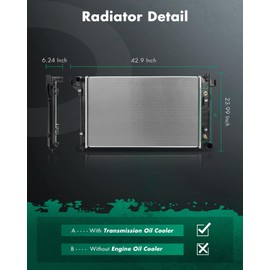 SCITOO Engine Coolant Aluminum Radiator Assembly for 1998-2001 for Dodge for Ram 1500 5.9L 1998-2002 for Dodge for Ram 2500 5.9L 1998-2002 for Dodge for Ram 3500 5.9L; Replace: 2291