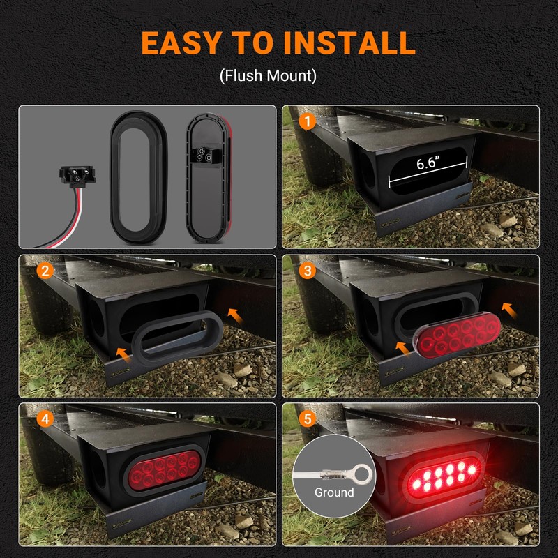 6PCS 6 Inch Oval LED Trailer Tail Lights, 4 Red