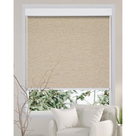 Persilux Free-Stop Cordless 100% Blackout Roller Blinds for Indoor Windows, Natural Woven Fabric UV Protection Privacy Thermal Insulated Roller Shades for Windows, Home, Office, Khaki 20" W x 72" H