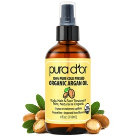 PURA DOR (4 oz) Organic Moroccan Argan Oil 100 Pure Cold Pressed, USDA Certified Organic, All Natural Anti-Aging Moisturizer Treatment for Face, Hair 