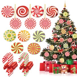 33pcs Christmas Decorations Candy Tree Ornaments - Colorful Candy Cane Lollipop Peppermint Hanging Christmas Ornaments for Xmas Tree Winter New Year Party Decor, Candies Themed Party Supplies