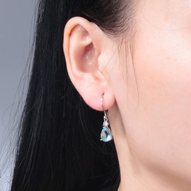 CiNily Leverback Dangle Earrings for Women 14K White Gold Plated Drop Earrings Blue Cubic Zircon Fashion Teardrop Hoop Earrings Hypoallergenic Jewelry for Sensitive Ear