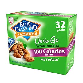 Blue Diamond Almonds Whole Natural Raw Almonds 100 Calorie On The Go Bags, 32 Count