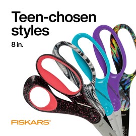 Fiskars 8" Teen Scissors for Teens Ages 15+, Scissors for School or Crafting, Back to School Supplies, Blue