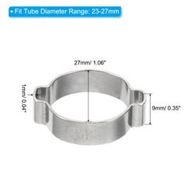 PATIKIL 10 Pack 23-27mm Double Ear Hose Clamp, 304 Stainless Steel O Clip Crimp Rings for Fuel Petrol Pipe Tube Fitting Connections, Silver Tone