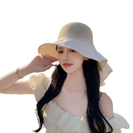 CAOCEFA Womens Mesh Breathable Sun Hats UPF50 with Wide Brim Neck Flap Shawl Summer Foldable Cooling Hat Beach Travel Fishing, Off White