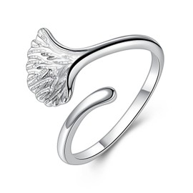 VIKI LYNN Ginkgoblatt Verstellbare Damen Fingerringe 925 Sterling Silber Geschenk fuer Frauen Mädchen