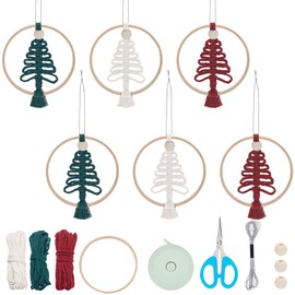 ACRNIGHEET 6 PCS Christmas Tree Decorations Macrame Kit for Adults Beginners Boho Wall Hanging Decor for Christmas Tree with Instruction Handmade Xmas Tree Home Decoration Kit for Holiday Wall Hanging