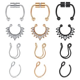 TOKRING Fake Septum Fake Nose Ring Hoop Faux Piercing Nose Ring Nose Cuffs Non-Pierced Clip on Septum Ring