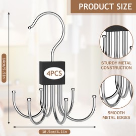 KAIYAYA 4 Pieces Belt Holder Belt Storage 360 Degree Rotating Metal Belt Organiser Multifunctional Tie Holder Hanger Space Saving for Handbag, Hat, Scarf, Tie