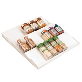mDesign Expandable Plastic Deluxe Spice Rack, Drawer Organizer for Kitchen Cabinet Drawers, 3 Tier Slanted for Spice Jars, Food Seasoning Bottle Storage, Ligne Collection - Cream/Beige