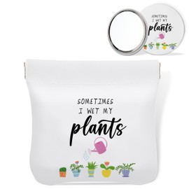 scodilo Funny Mini Makeup Bag for Purse with Mirror, Waterproof Portable No Zipper Self-closing Cosmetic Bag for Women, Plant Coin Purse Pouch, Fun Gifts Birthday Gifts for Bride Mom Girls