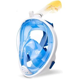 Full Face Snorkel Mask, with Camera Mount, 180° Panoramic Viewing Diving Mask with Safety Breathing System, Anti-Fog Anti-Leak Technology, for Adults and Youth (Blue)