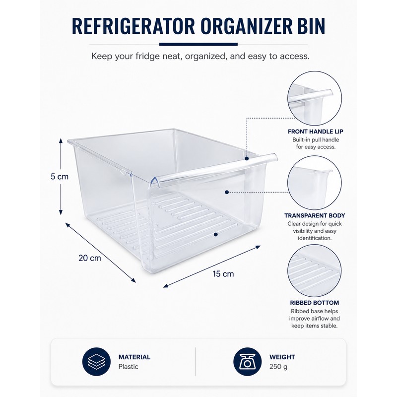 Replacement Refrigerator Crisper Drawer for 2188661 – Clear Plastic Storage