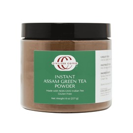 Civilized Coffee Instant Assam Green Tea Powder – For Hot Tea, Iced Tea & Baking, 8 oz Jar