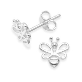 Heather Needham Silver Sterling Silver Silver Bee Earrings - Silver Bee studs. Size: 8mm x 8mm (1/3 inch). Gift Boxed 5088