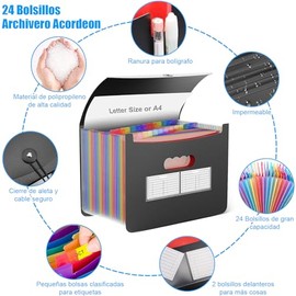 Carpeta Organizadora de Documentos, 24 Folder Tamaño Carta A4, Organizador de Archivos Plástico con Separadores, Archivero Acordeon Expandible para Gu