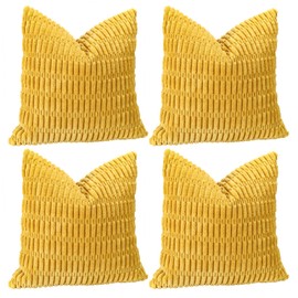 Sungeek Set of 4 Corduroy Cushion Covers, Decorative Cushion Covers, Soft Cushion Cover, Decorative Cushion, Sofa Cushion, Couch Cushion, Decorative Cover for Sofa, Bedroom, Living Room (Yellow, 45 x