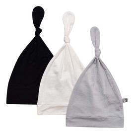 KYTE BABY Rayon Made from Bamboo Baby Beanie Soft Knotted Caps, 0-3 Months, Midnight, Cloud, and Storm, 3 Pack