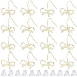 SOFPLATE 1 Box 28Pcs Bowknot Earring Findings Gold Bow Earring Findings Bulk Brass Bow Tie Shape Dangle with Plastic Ear Nuts Bow Earring Hooks for Jewelry Making Supplies DIY Craft Women Beginner