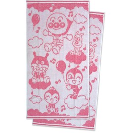 NASTO 2836002 2836102 Anpanman Face Towels, Set of 2, Approx. 13.4 x 23.6 inches (34 x 60 cm), Non-twist Jacquard Towel, Boys and Girls, Pink