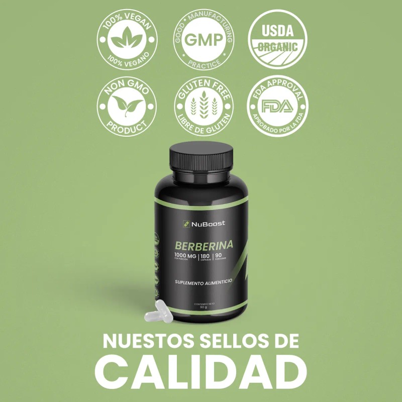Berberina 1000 Mg 180 Cápsulas Nuboost Hecho En Usa