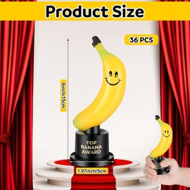 Tondiamo 6 Pcs Top Banana Award Trophy Plastic Cute Fun Award Trophy Smiling Yellow Banana on Black Stand Funny Trophies Gifts