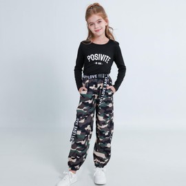 Zupora Girls 2 Piece Outfits Set Tracksuit Loungewear Activewear Long Sleeve Pullover Sweatshirt Cargo Pants 6-14