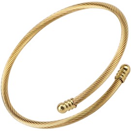 DOERDO DD Stainless Steel Cable Cuff Bracelet-Adjustable Open Bangle for Women,Hypoallergenic Statement Jewelry for Wedding, Engagement & Parties