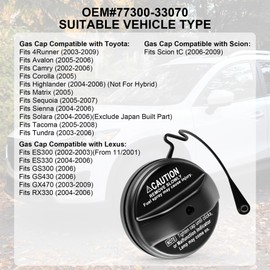 LivTee Gas Cap, Fuel Cap Fits Toyota Camry 2002-2006,Tacoma,4Runner,Highlander,Sequoia,Tundra,Sienna,Avalon,Corolla, Matrix,Solara, Fits Lexus ES330 2004-2006,ES300,RX330,Car Accessories,77300-33070