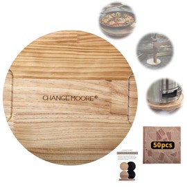 CHANGE MOORE 9.1in Tabletop Fire Pit Mat for Solo Stove Mesa, Small Stove Mesa XL, Heat Resistant Pine Wood Mat for Outdoor Fire Pit, Included 50Pcs Placemats(Wooden Color)